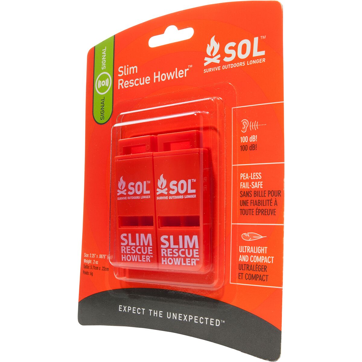 Slim Rescue Howler Whistle 2 Pack, SOL
