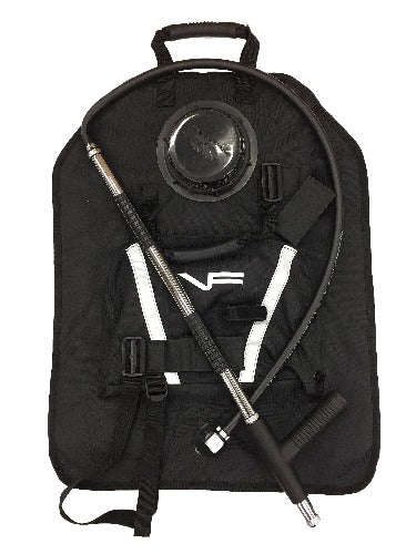 Black backpack piss pump kit for wildland fire equipment.