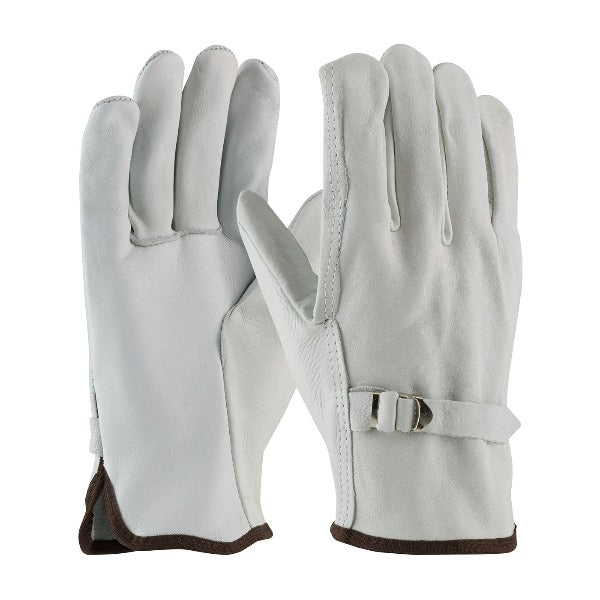 White driver glove with pull strap for wildland firefighters.