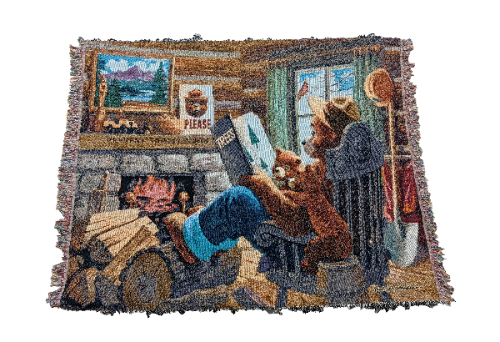 Throw Blanket (Cotton) Reading by the Fire, Smokey Bear