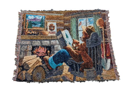 Throw Blanket Cotton Reading by the Fire Smokey Bear