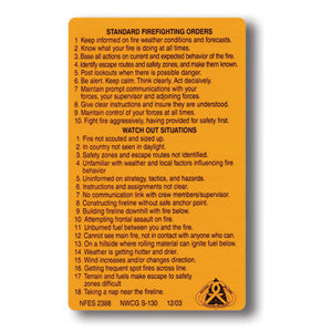 S-130 Decals, Standard Firefighting Orders/Watch Out Situations-10 Pac