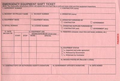 Emergency Equipment Shift Tickets (NFES 000872/OF-297)