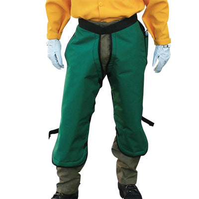 Deluxe chainsaw chaps used as wildland firefighting apparel.