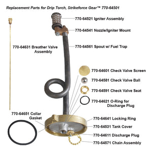 Components of the drip torch firefighting equipment.