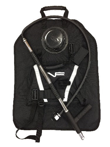 Black backpack piss pump kit for wildland fire equipment. 
